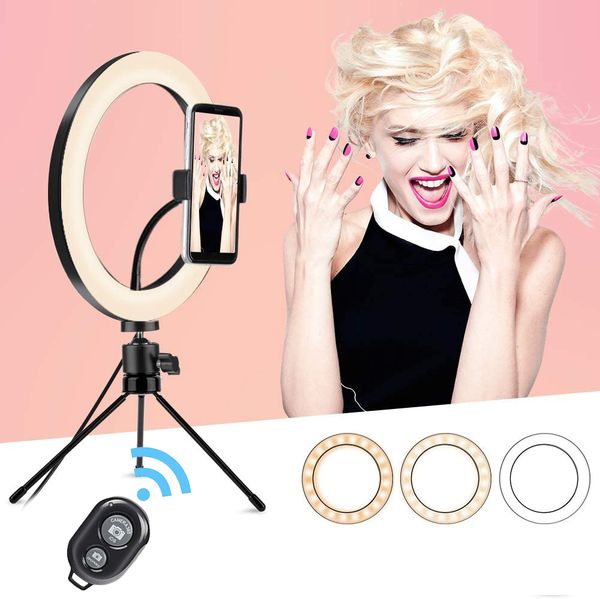 

led selfie ring light with tripod stand round fill light ring lamp pgraphy lighting profissional bluetooth remote youtube