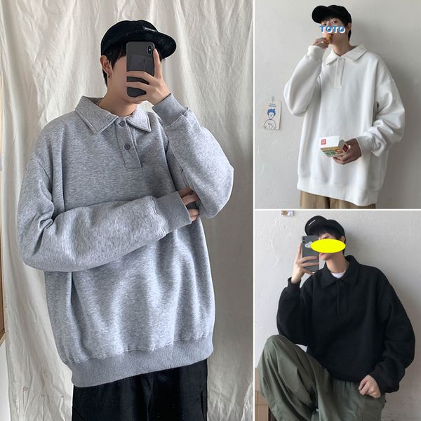 

fashionable new hooded sweatshirt men's korean lapel versatile loose solid color sweater, Black