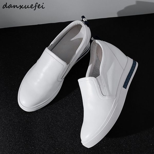 

women's genuine leather wedge slip-on flats loafers leisure comfortable espadrilles spring new moccasins quality sneakers shoes, Black