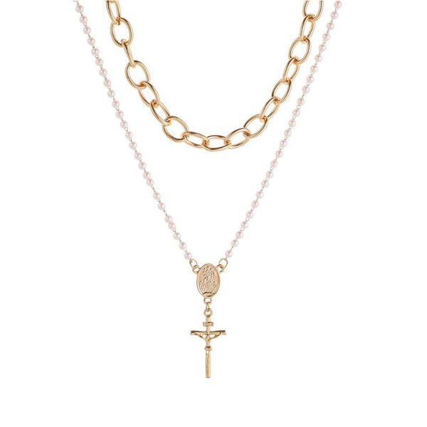 

pendant necklaces 1 set jesus cross baroque fashion hanging necklace neck chain clavicle for ladies girls women, Silver