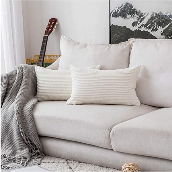 

brilliant decorative pillow covers supersoft striped velvet throw toss pillowcase cushion cover for chair, creamy white (12 x 20inch)6pcs