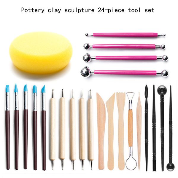

pottery clay tool 24 piece set multifunctional clay carving knife silicone point drilling pen sponge