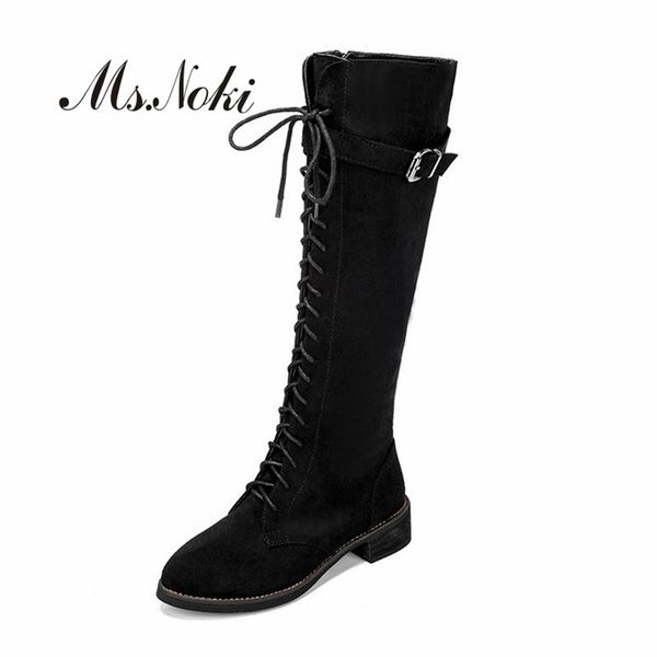 

fashion solid plush winter boots women knee high round toe platform boots of ladies winter warm women boot 2020 lace up low high, Black