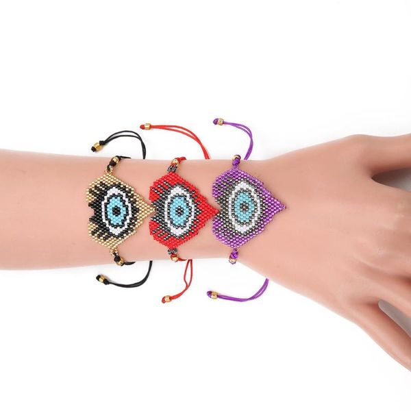 

new cartoon big heart evil bracelet women miyuki purple black red bracelets hand-made jewelry delica beads woven enthic jewelry, Golden;silver