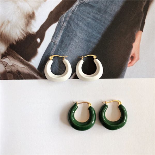 

2020 retro tide european and american high-grade drop glaze circle hoop earrings for female daily accessories, Golden;silver