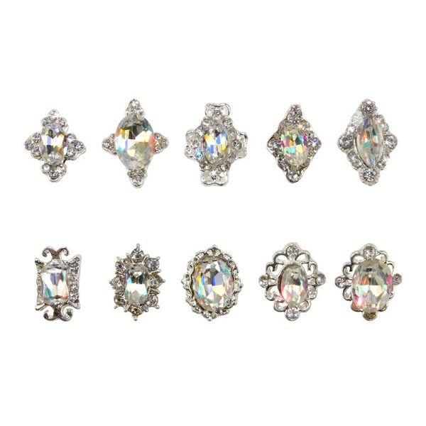 

zinxin 5pcs/lot silver rhinestone diamond oval lace gems metal ab crystal glitter nails accessories nail art diy decoration, Silver;gold