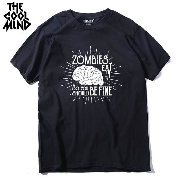 

coolmind zo0114a 100% cotton casual zombies brain men tshirt short sleeve t-shirt men cotton funny men t shirt tees shirt