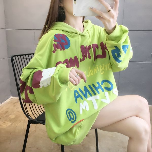 

tzf stitching with 2020mm sweater printed fat plus loose hat autumn korean style women's all-match thin size sweater phvmr, Black