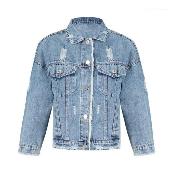 

long sleeve womens coat with buttons causal womens clothing loose womens designer jeans jacket holes, Black;brown