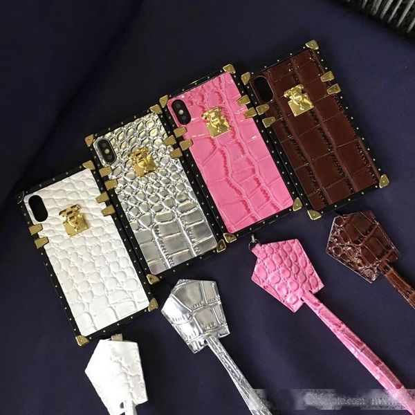 

europe crocodile pu leather paris fashion show party box tpu gold button case with strap for iphone xs max xr x 8 7 6 6s plus