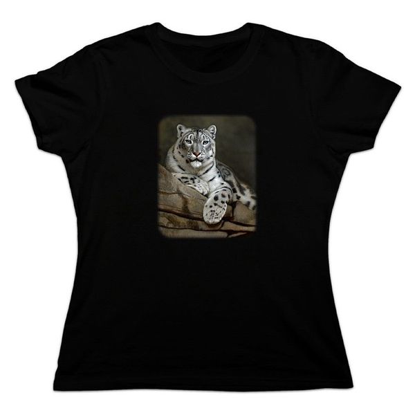

snow leopard на выступе женщин новизна t-shirt хлопок customize tee shirt