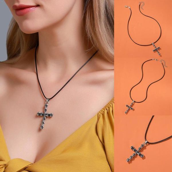 

new punk vintage skeleton cross pendant necklace for women rock hop chain retro necklace leather hip pu jewelry dangle men h7m7, Silver