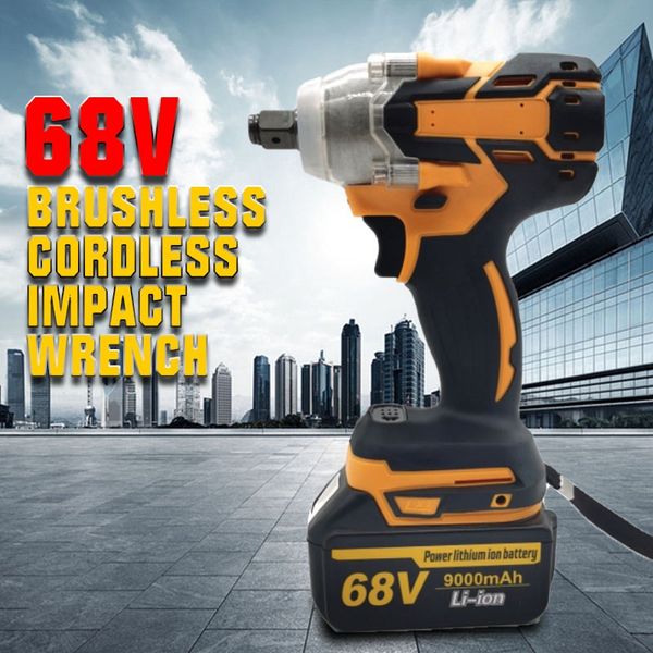 

68v 8000mah brushless cordless impact wrench 2 li-ion battery charger w/battery power hand tool electric wrench multifunctional