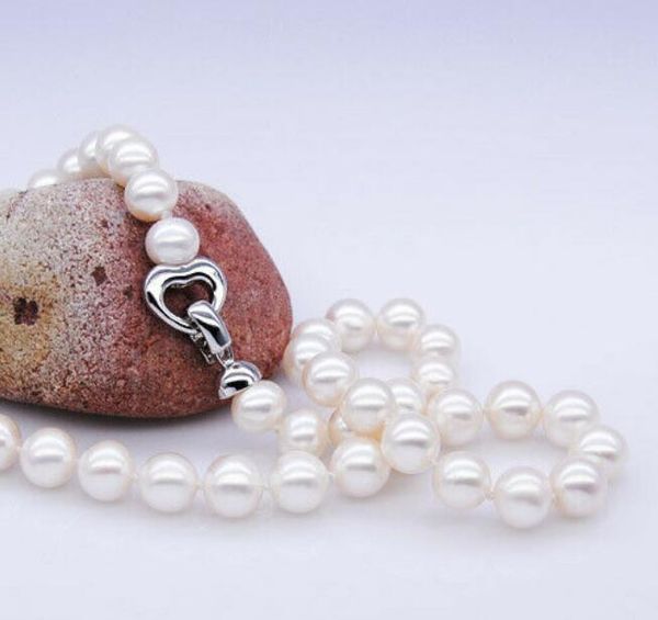 

single 8-9mm wthie freshwater cultured natural pearl necklace 18" 36, Silver
