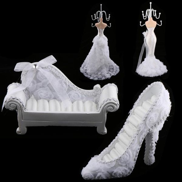 

white wedding mannequin dress & high heels* sofa jewelry holder earring necklace ring display stand rack, Pink;blue