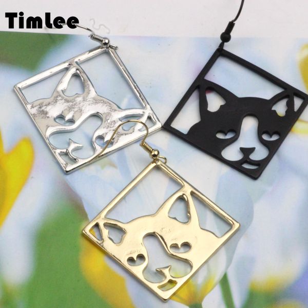 

dangle & chandelier timlee e255 , stereoscopic design personality square cat head drop earrings,fashion jewelry wholesale, Silver