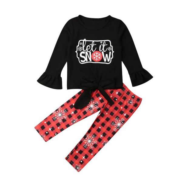 

clothing sets cute toddler baby girl clothes christmas kids infant girls outfit letter t-shirt plaid pants leggings set, White