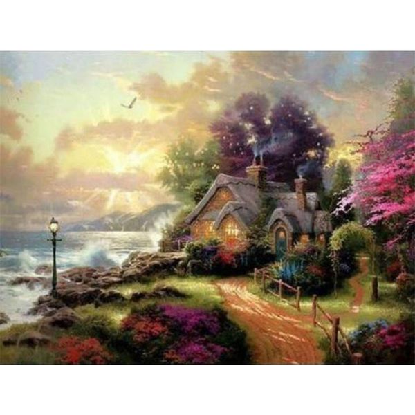 

creative dreamy seaside cottage paint by numbers, 16x20'' canvas painting kits