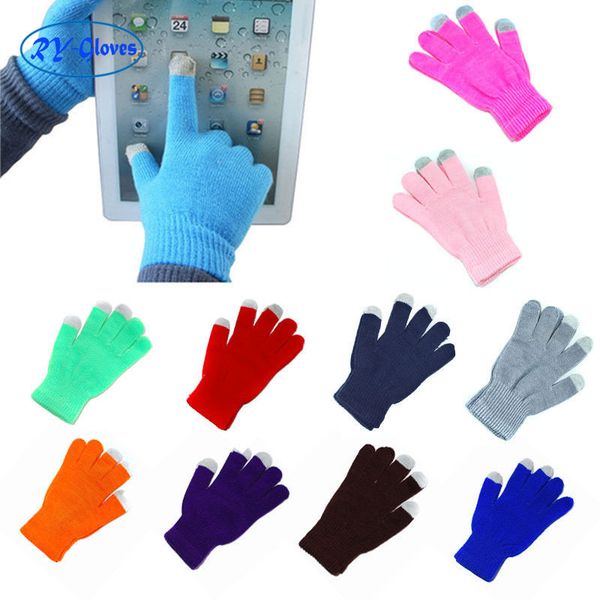 

winter gloves soft men women touch screen texting cap active smart phone knit glove new solid color outwear warm wrist gloves, White