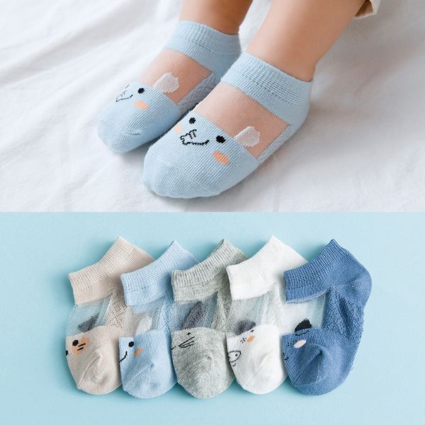 

5 pairs/lot new summer ice silk cartoon baby socks mesh thin section cotton short tube baby cartoon children boat socks, Pink;yellow