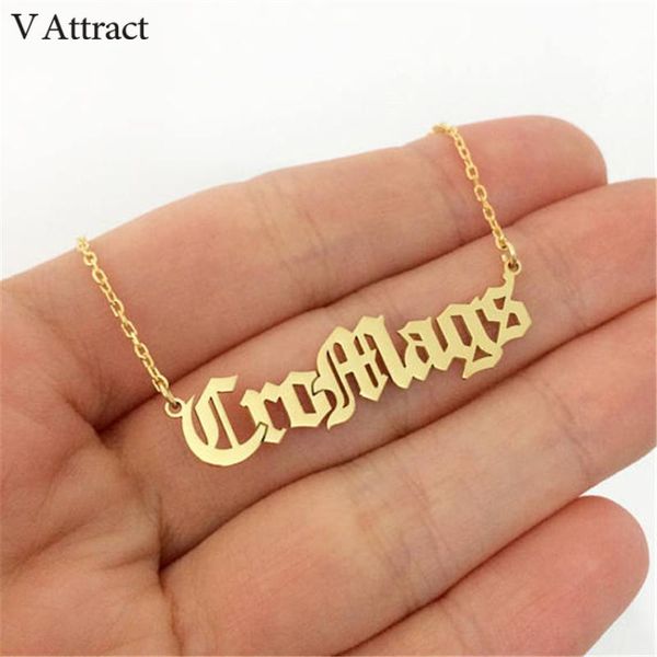 

v attract old english personalized name necklace made celebrity choker gold filled custom jewelry customized nameplate kolye, Silver
