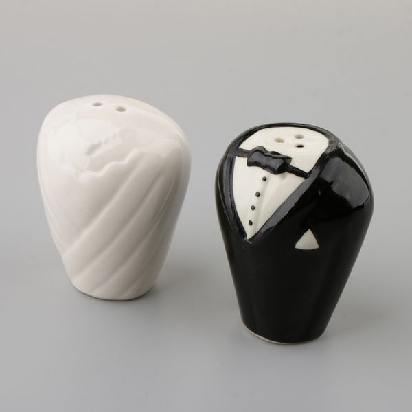 

bride and groom tuxedo salt and pepper shakers set wedding christmas favor