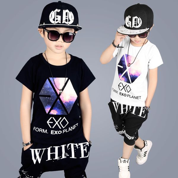 

boys summer clothing sets children cotton t shirt+haren pants outfits kids clothes casual sports suits for 4 6 8 10 12 14 years, White