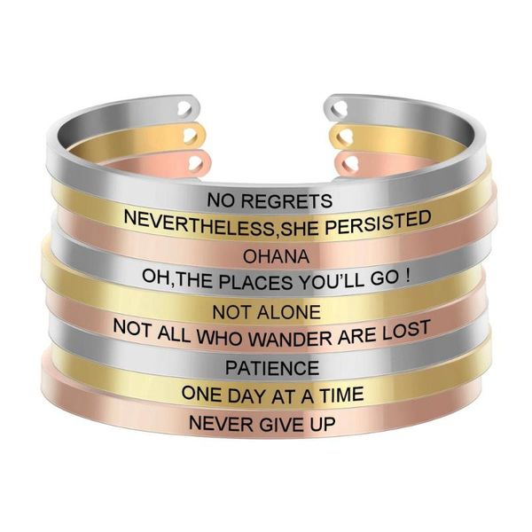 

rose gold stainless steel positive inspirational bracelet engraved quote mantra bracelet & for women sl-054, Black