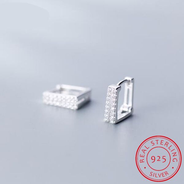 

hoop & huggie square clear cz earrings for women 925 sterling silver minimalist simple earring real korean fine jewelry, Golden;silver