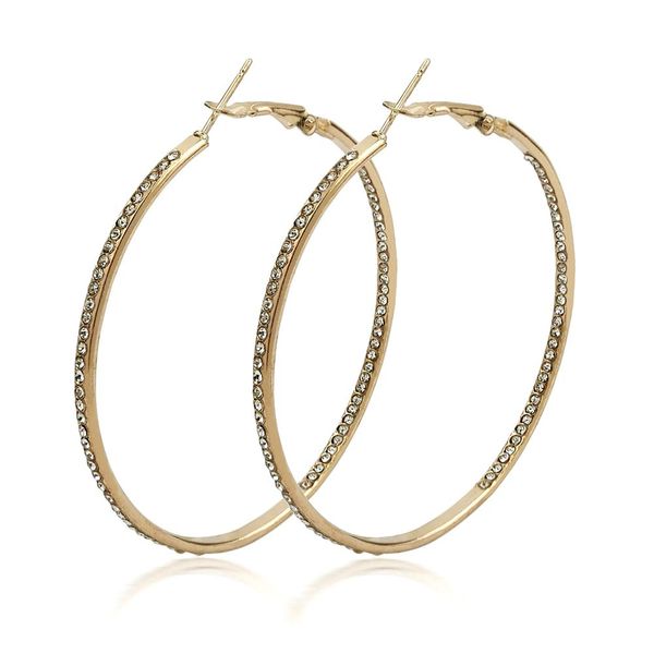 

tready alloy rhinestones hoop earrings for women jewelry golden silver color big circle statement gems earrings 55mm uken