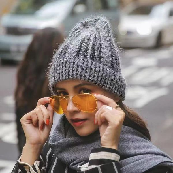 

warm snow new women knitted knit hat beanies wool crochet beanie girl winter striped crochet hats, Blue;gray