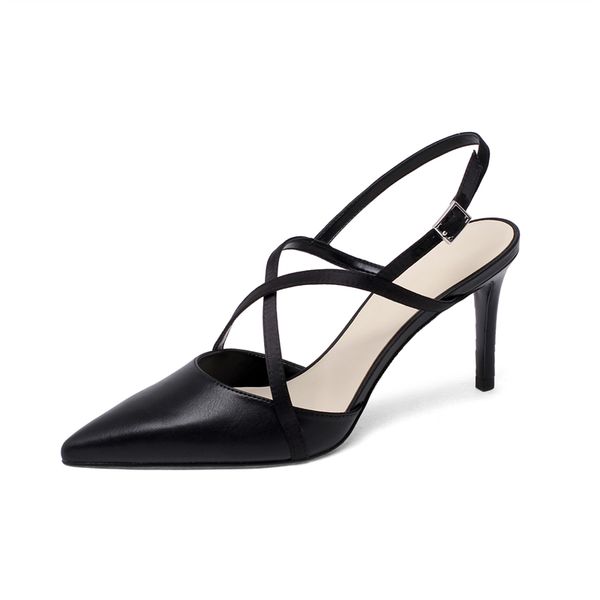 

elegant fashion women sandals cow leather buckle thin heels shoes ankle buckle strap sandals, Black