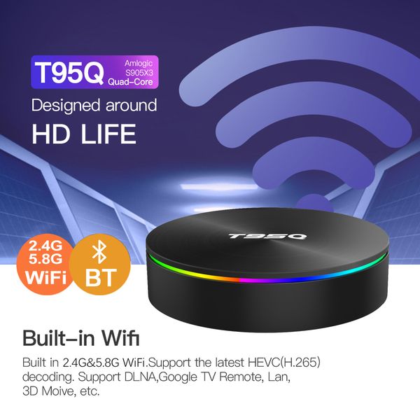 

t95q android 9,0 amlogic s905x3 tv box 4gb 32gb quad core dual wi-fi bt media player smart tv box