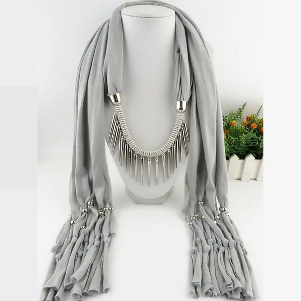 

spike tassel scarf necklace pendants scarves autumn women necklace scarf charm bohemian jewelry gift, Silver