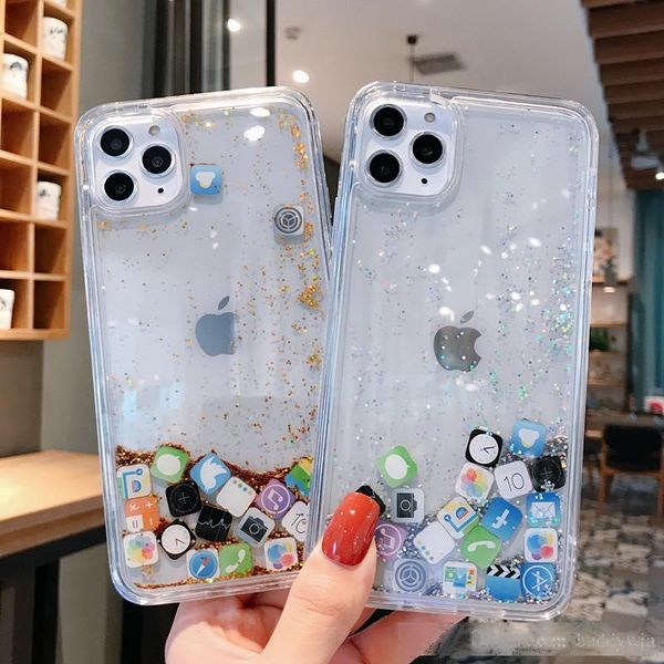 

quicksand case for iphone 11 , 11 pro , 11 pro max hard pc clear cover for iphone 6,6p, 7p/8p ,7 cover cute app icon cas