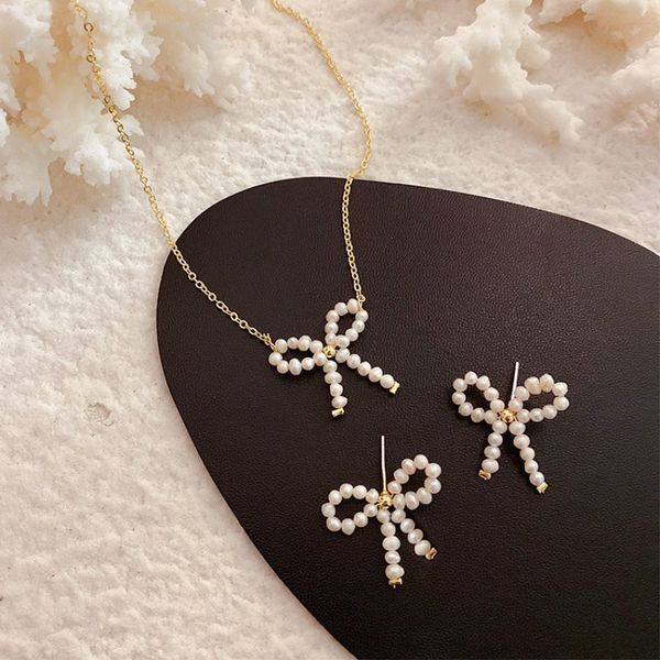 

women chain necklace elegant fresh water pearl bowknot choker jewelry for women girls wedding chain necklace bijoux colares, Silver
