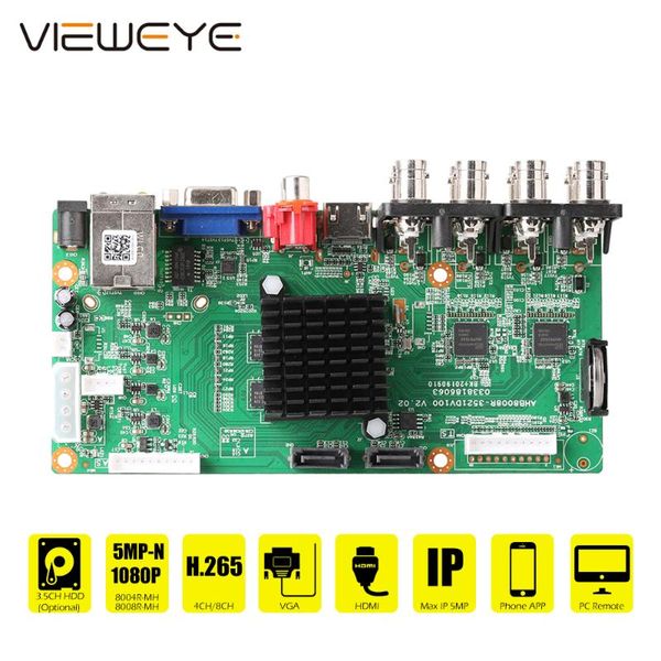 

kits 6 in 1 4/8ch ahd-h 1080p ahd-n 5mp dvr surveillance security cctv recorder hybrid board for analog ahd cvi tvi ip, Black;white