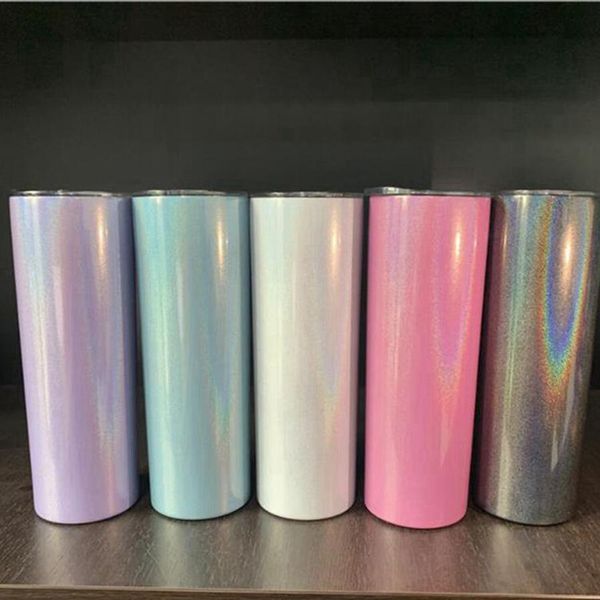 

sublimation 20oz skinny tumblers rainbow stainless steel double wall vacuum insulated drinking cup with lid coffee mugs sea shipping dda501