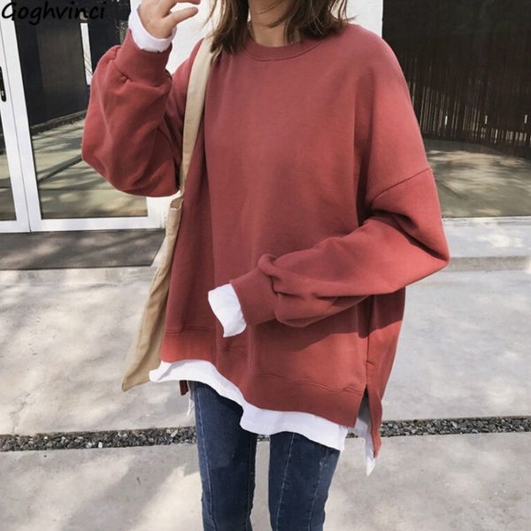 

women's hoodies & sweatshirts no hat women solid thick patchwork casual fashion loose korean style all-match simple ins ulzzang streetw, Black