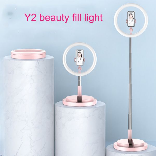 LED-Selfie-Ring, faltbar, Y2-Beauty-Fill-Lichthalterung, dimmbare Kamera-Handy-10-Zoll-Ringlampe mit Telefonhalter für Make-up-Video-Live-Studio