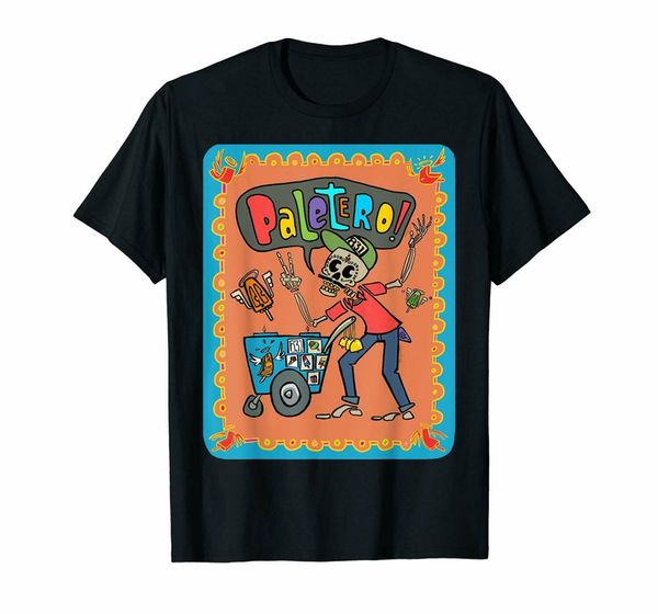 

day of the dead paletero sings with angel popsicles skeleton black t-shirt s-3xl fashion classic tee shirt