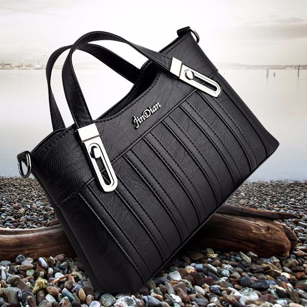 

elegant lady shoulder bag solid color intellectual young woman handbag simple big bag pu leather soft
