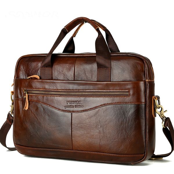 

new retro mens bag cow leather business briefcase casual large shoulder bag 14-inch mens tote handbag male bolsa