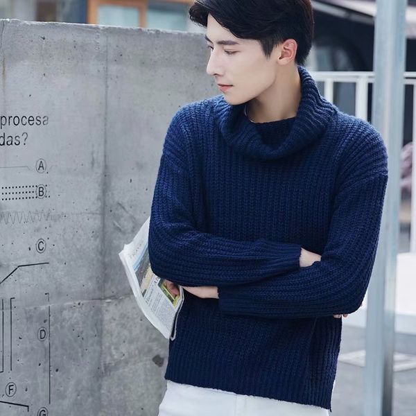 

sweaters in autumn and winter, men's pure color korean version, fashionable, relaxed, high collar, knitted sweater with kg-164, White;black