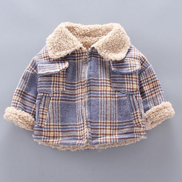 

jackets toddler coat jacket kids girls baby winter fleece plaid outwear padded clothes fashion warm overcoat m850#, Blue;gray