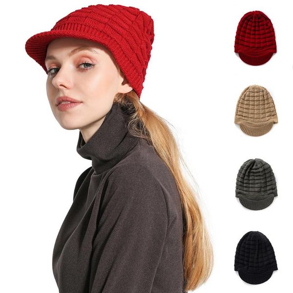 

khaki elegant solid autumn winter pleated ski knitted hat fashionable outdoor warm beanies casual wool skullies gorro mujer, Blue;gray