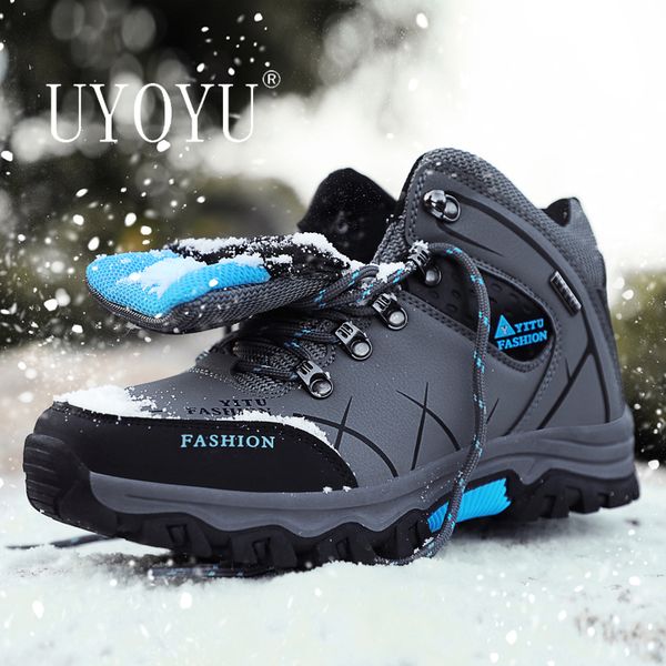

brand men's winter boots warm men's snow boots leather waterproof men sneakers outdoor men hiking work shoes, Black