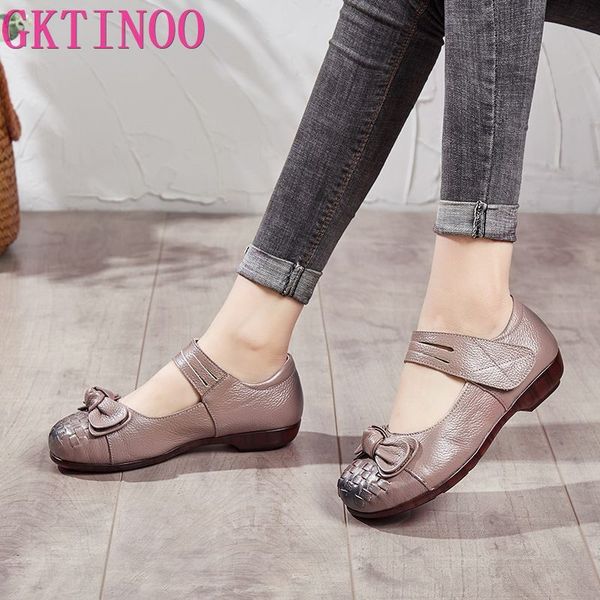 

gktinoo 2020 spring women's flats shoes handmade genuine leather women hook &loop flat shoes mother's soft loafers flats, Black