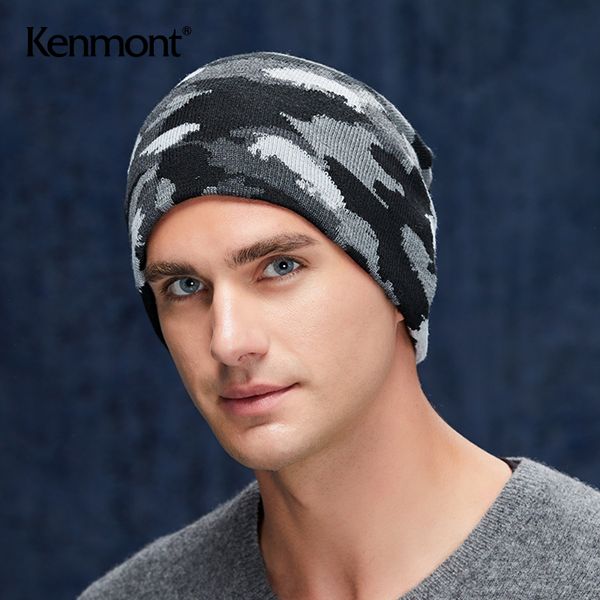 

men's double layer men's winter hat warm wool hat camouflage hip hop fashion knitted fashion brand street pile up, Blue;gray