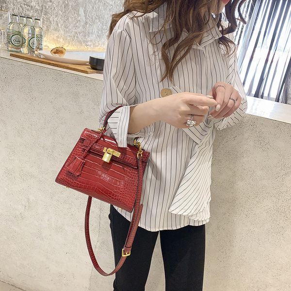 

sense women's simple new bag kelly shoulder bag fashion handbag high 2020 diagonal crocodile dqbte, Red;black